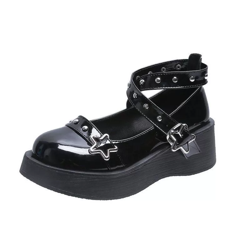 Platform Star Buckle Cross Strap Mary Jane Shoes MK19296