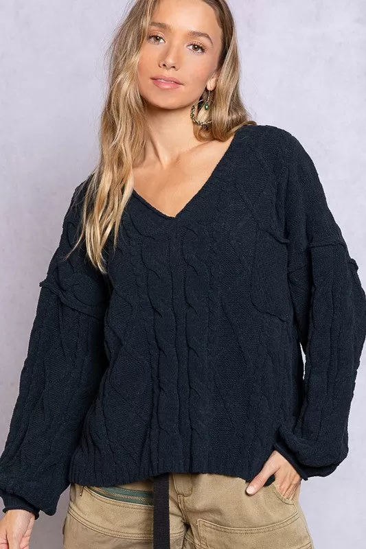 POL BACKLESS CABLE KNIT SWEATER