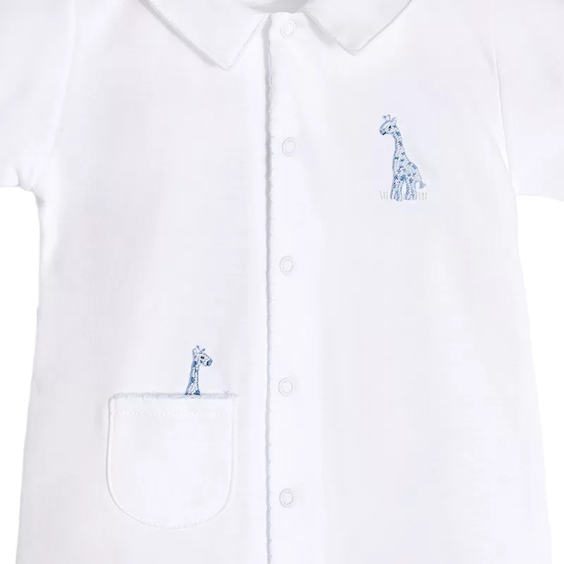 Safari Lightblue Animals Embroidery Footie Collared