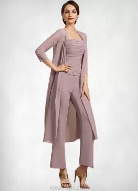 Scarlett Jumpsuit/Pantsuit Square Neckline Ankle-Length Chiffon Mother of the Bride Dress With Ruffle STK126P0014984