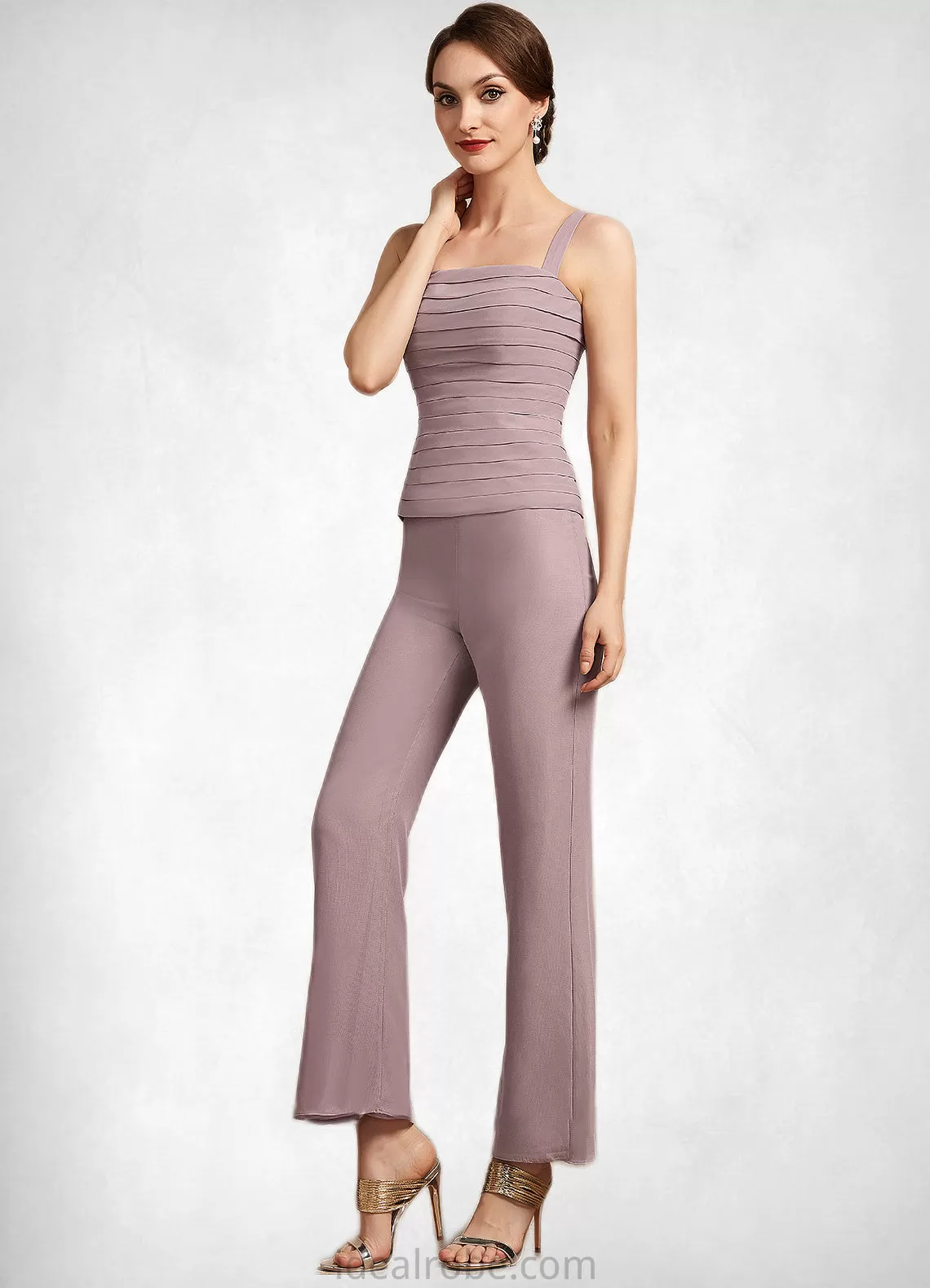 Scarlett Jumpsuit/Pantsuit Square Neckline Ankle-Length Chiffon Mother of the Bride Dress With Ruffle STK126P0014984