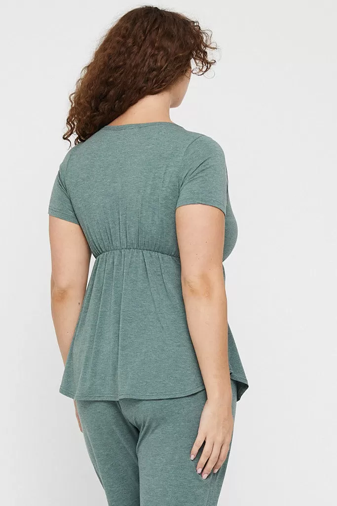 Short Sleeve Cross Front PJ Top - Moss Green