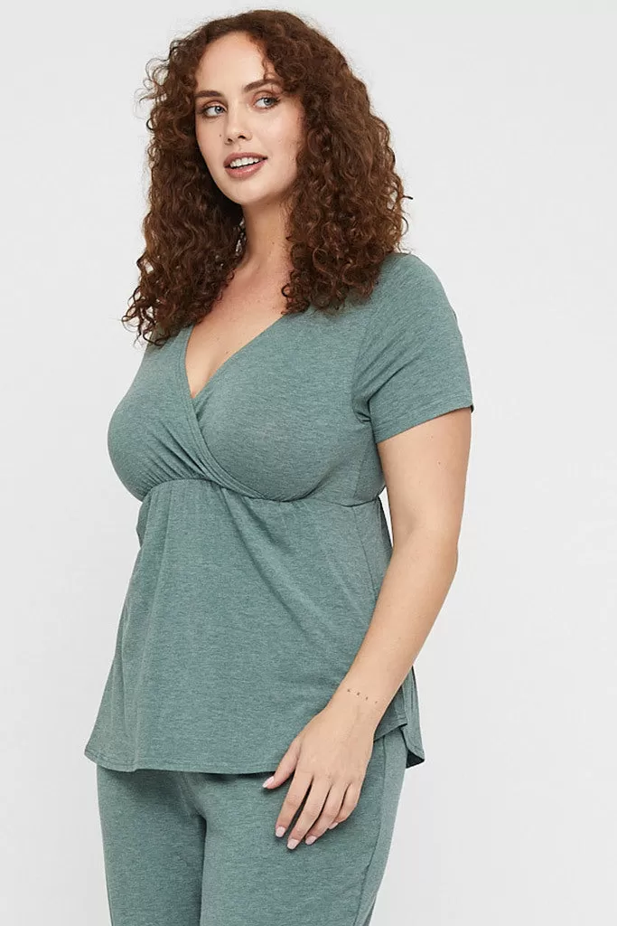 Short Sleeve Cross Front PJ Top - Moss Green