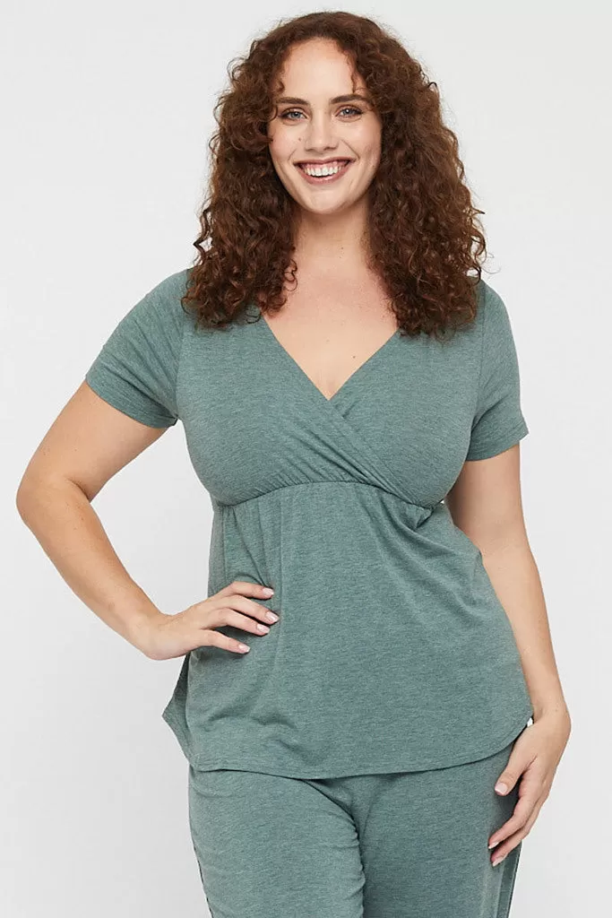 Short Sleeve Cross Front PJ Top - Moss Green