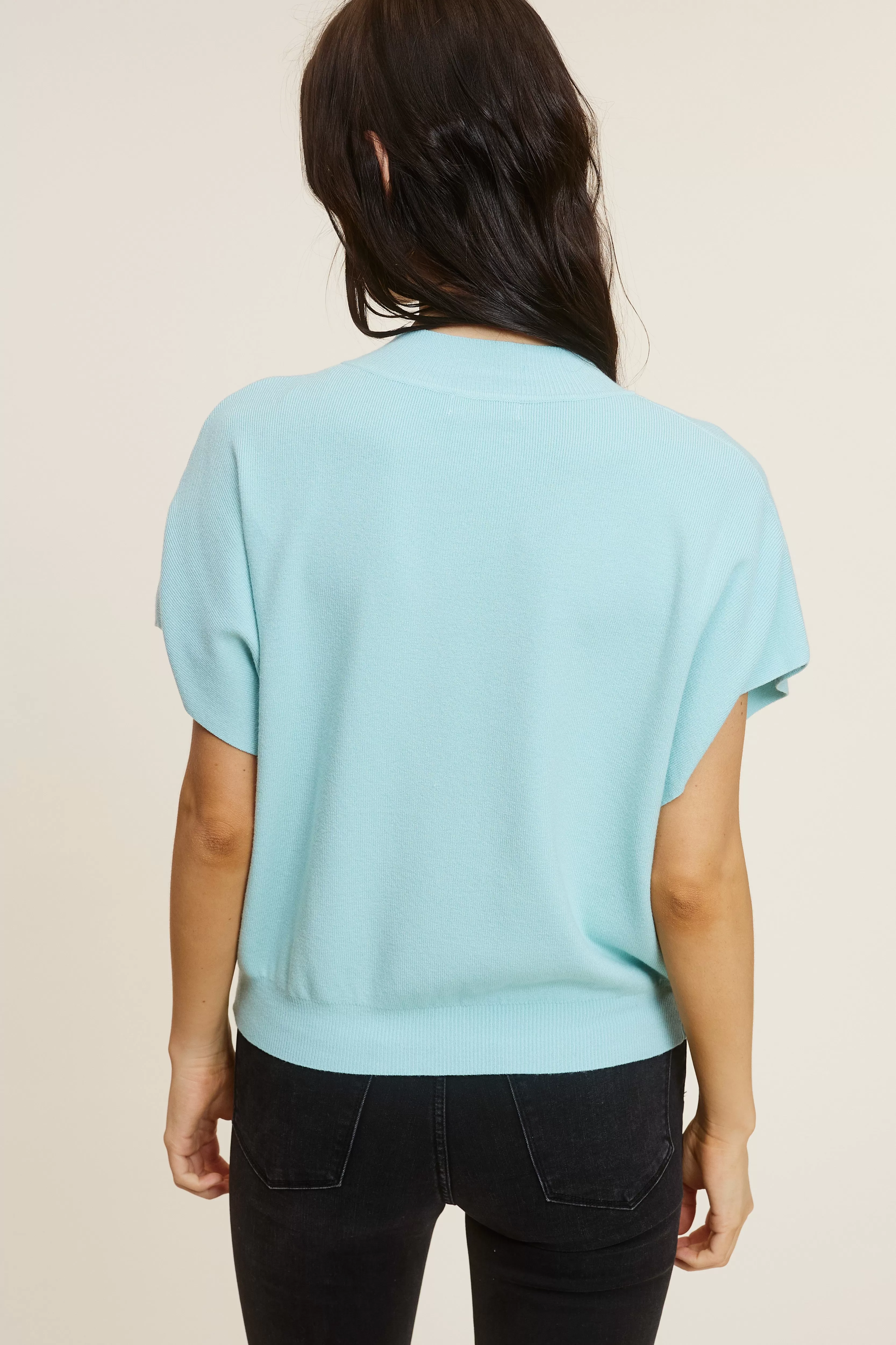 Sky Blue Mock Neck Short Sleeve