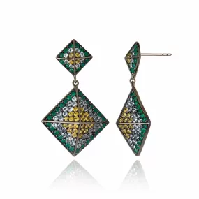 Sterling Silver Statement Earrings With Yellow Sapphire, Blue Topaz & Green Agate