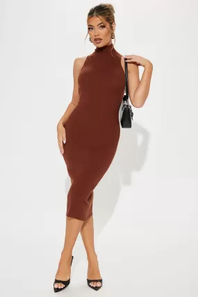 Take Me To Work Sweater Midi Dress - Cognac