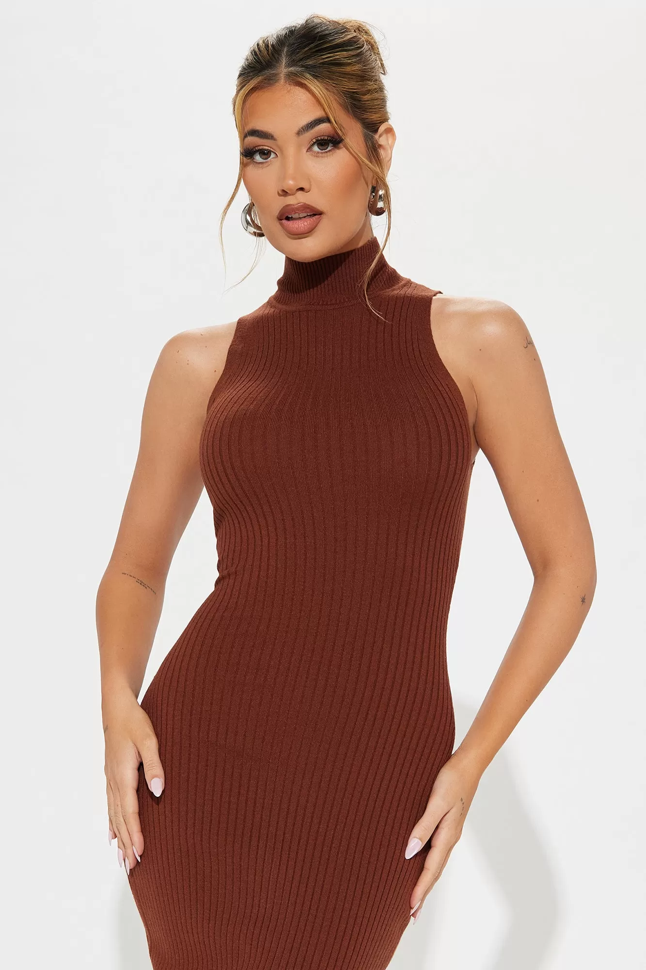 Take Me To Work Sweater Midi Dress - Cognac