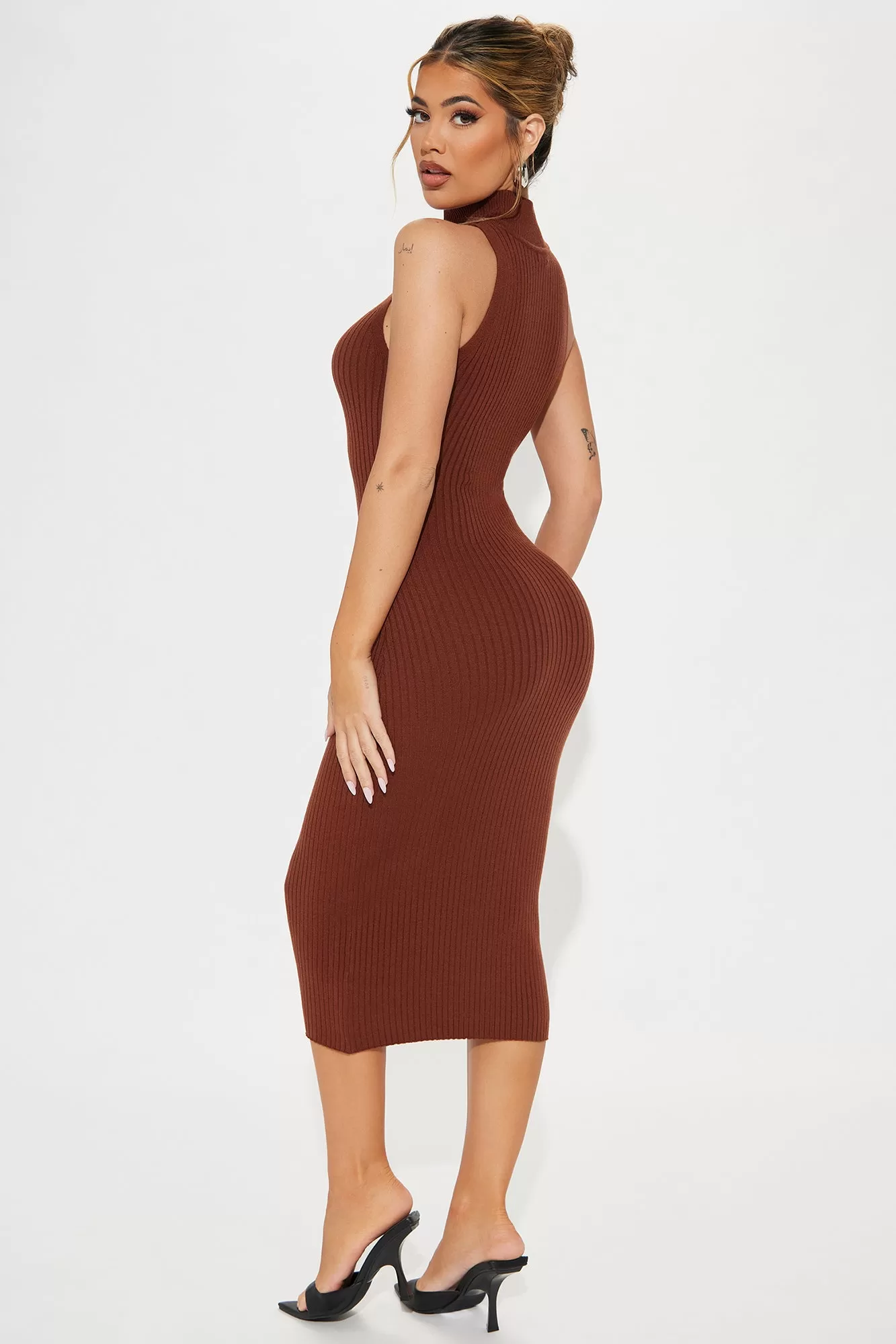 Take Me To Work Sweater Midi Dress - Cognac