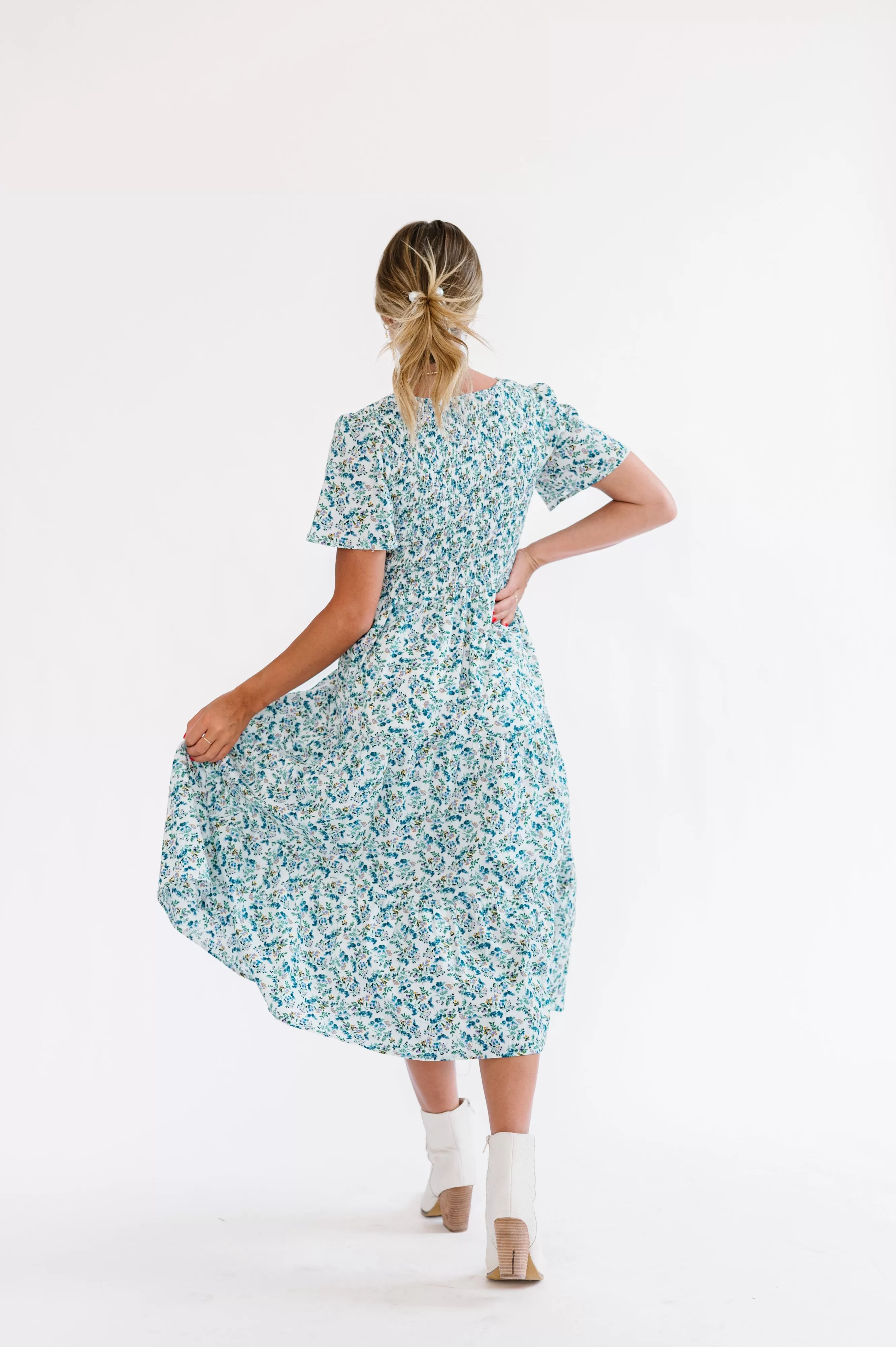 Tayla Ivory Blue Midi Dress