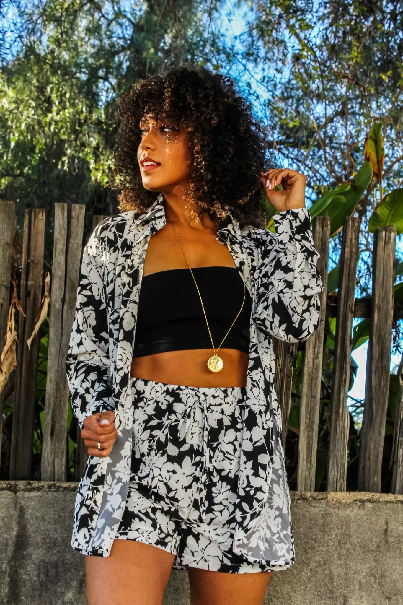 This and That Floral Set (Top Shorts) - Black/White