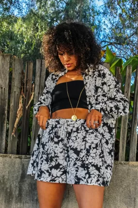 This and That Floral Set (Top Shorts) - Black/White