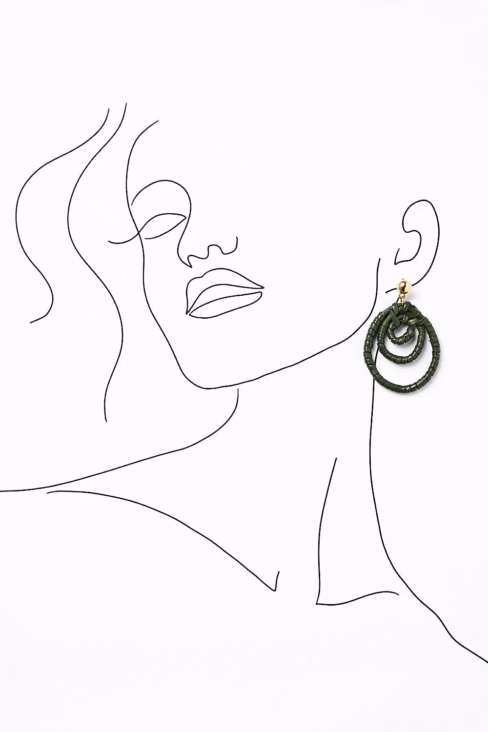 Three Hoop Drop Earrings in Olive