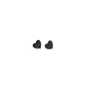 WD1234 14kt Gold Hearts with Pave Black Diamond Stud Earrings