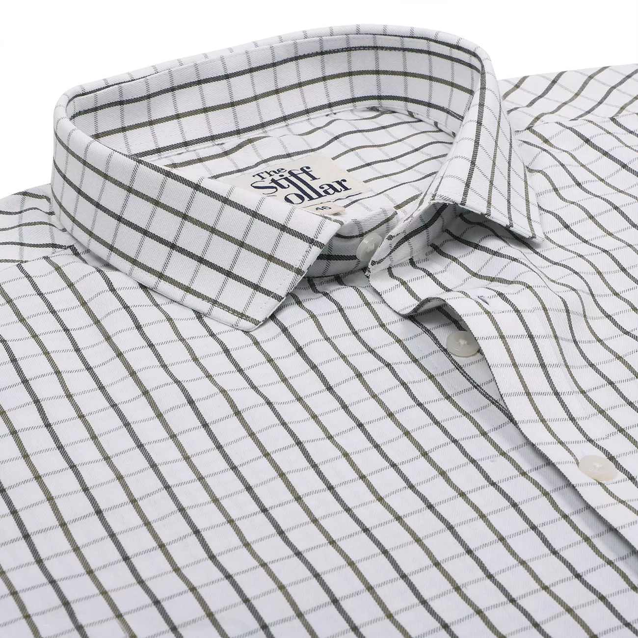 White Green Tattersall Checks Plus Size Cotton Shirt