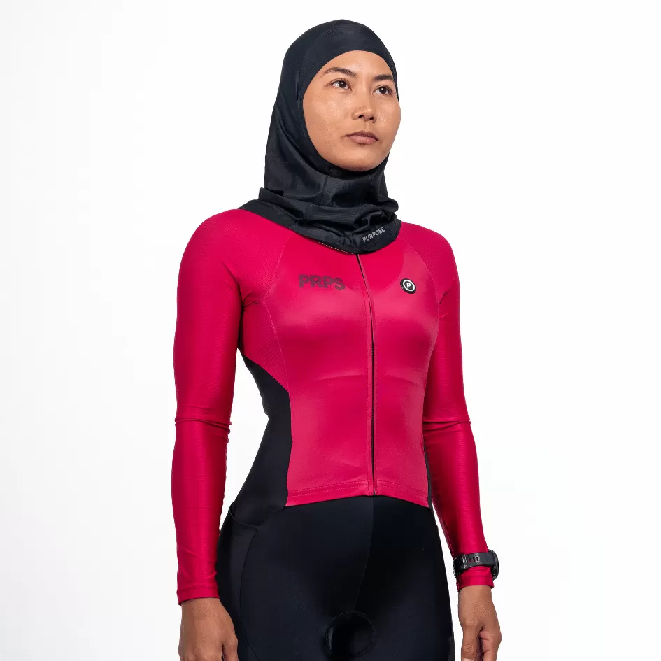 Women Full Length Swimsuit Long Sleeve (Amaranth Red)