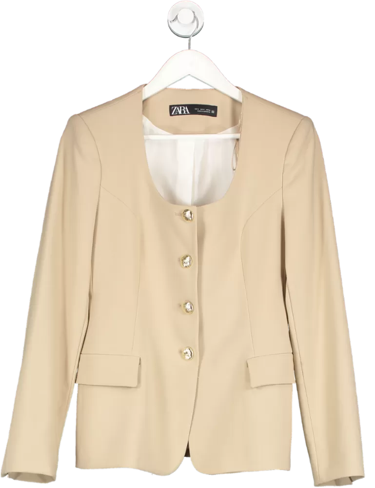 ZARA Beige Scoop Neck Blazer UK S